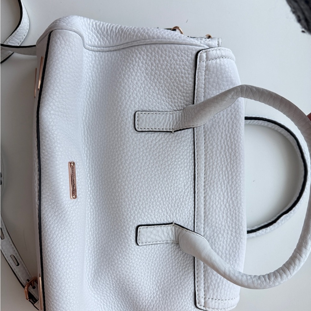 Rebecca Minkoff Belay Satchel White Pebbled Leather Rose Gold Crossbody - Picture 6 of 9